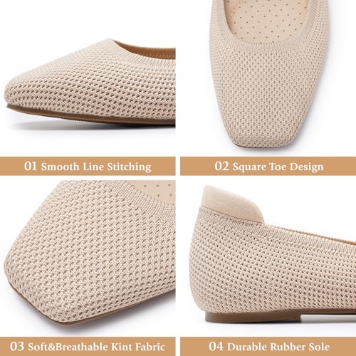 Women's Ballet Flats Shoes Square Toe Mary Jane Shoes Women Comfortable Knit Flats for Casual Wedding Office Dressy Business