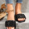 Women's Sparkly Jeweled Flat Sandals Dressy Open Toe Glitter Shiny Slippers Slip-on Shoes