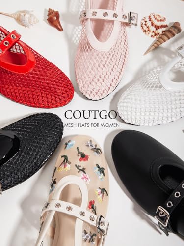 Womens Mesh Ballet Flats Mary Jane Fishnet Ballerina Buckle Strap Comfortable Causal Dress Shoes