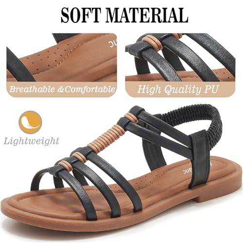 Womens Sandals Flats Shoes - Comfortable Summer Dressy Casual Ankle Elastic Slip on Walking Beach Sandal