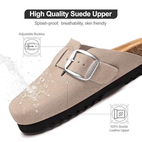 Suede Clogs for Women Leather Slip-on Mules Men's Potato Shoes Non Slip Sandals with Adjustable Buckle