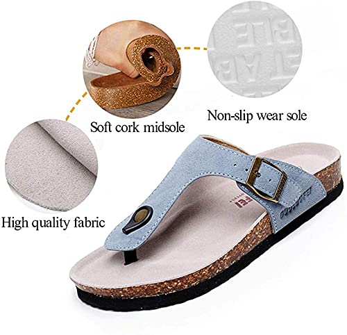 Women Slide Men Cork Sandal Flat Adjustable Leather Casual Open Toe Shoes Flip-flops Summer