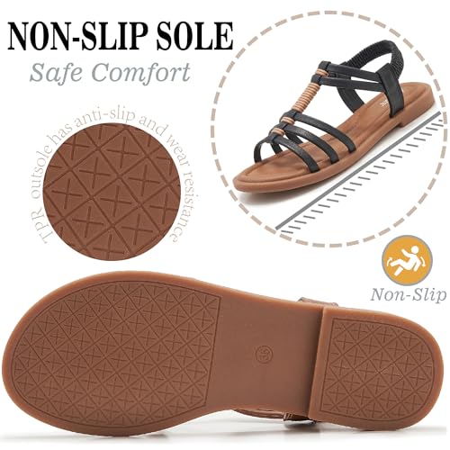 Womens Sandals Flats Shoes - Comfortable Summer Dressy Casual Ankle Elastic Slip on Walking Beach Sandal