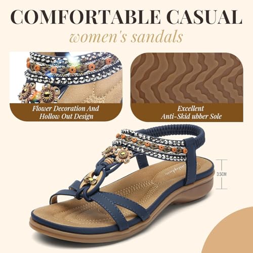 Womens Sandals Arch Support Summer Beach Sandals Comfort Walking Shoes Bohemian Flip Flops Sandals for Women