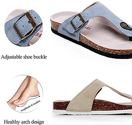 Women Slide Men Cork Sandal Flat Adjustable Leather Casual Open Toe Shoes Flip-flops Summer
