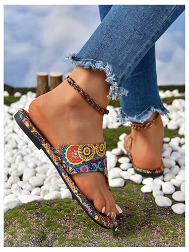 Women's Vacation Flat Sandals Toe Thong Slip on Bohemian Slides Sandal
