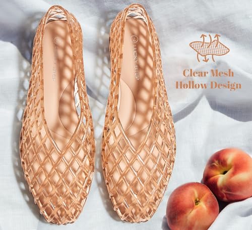 Women's Jelly Ballet Flats Mesh Casual Comfortable Jellies Shoes Clear Hollow Breathable Sandals