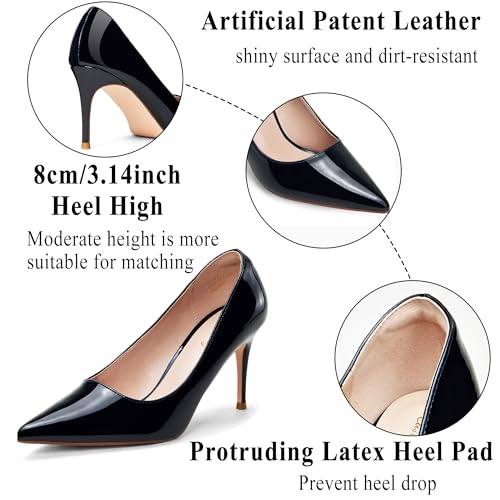 3 in Classic Pointy Pull on Heeled Wedding Pumps - Comfortable Stiletto Closed Toe Dress Heels for Prom Work