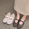 Women's Mesh Ballet Flats Round Toe Fishnet Ballerina Flats Buckle Strap Mary Jane Ballet Flats for Parties or Casual Dress