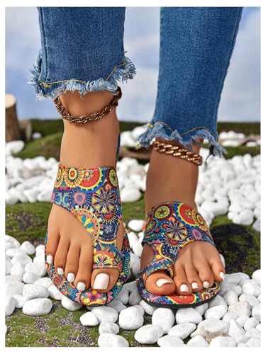 Women's Vacation Flat Sandals Toe Thong Slip on Bohemian Slides Sandal