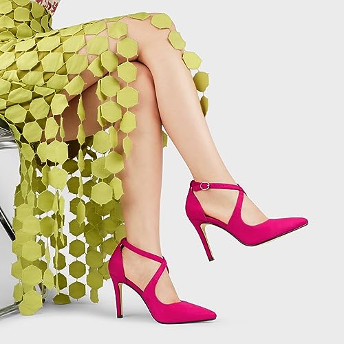 Womens 4" Pointed Toe D'Orsay Pumps Stilettos High Heel Crossed Ankle Strap Dress Shoes