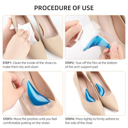 Arch Support Inserts, Gel Arch Support Cushions for Flat Feet Plantar Fasciitis, Shoe Insoles for Pain Relief - Woman & Man,