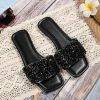 Women's Sparkly Jeweled Flat Sandals Dressy Open Toe Glitter Shiny Slippers Slip-on Shoes
