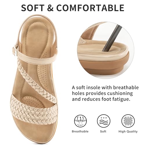 Dressy Womens Sandals Summer: Comfortable Strappy Flats Sandals Women - Breathable Walking Woman Shoes