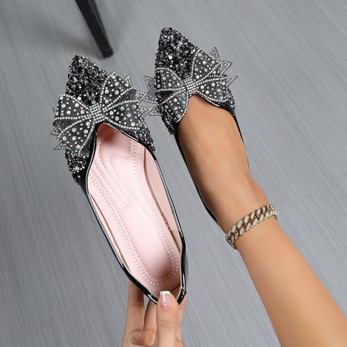 Flats Shoes Women Rhinestone Wedding Flats Comfort Pointed Toe Ballet Flat Shoe Low Heel Dress Shoes Sparkly Flats for Women