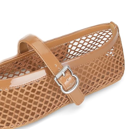Mesh Ballet Flats for Women Buckle Strap Comfy Casual Office Fishnet Ballerina Flat Shoes