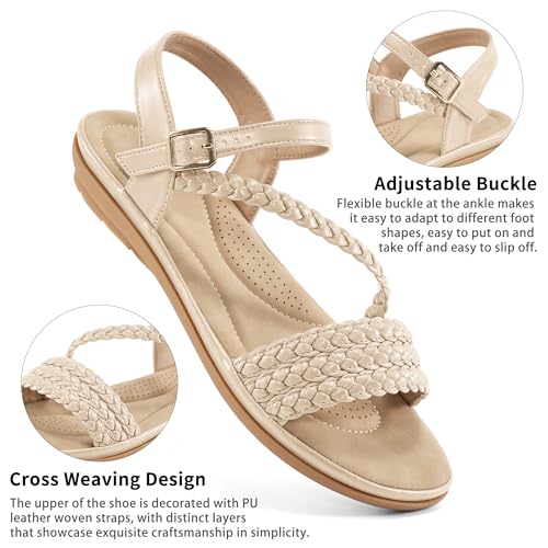Dressy Womens Sandals Summer: Comfortable Strappy Flats Sandals Women - Breathable Walking Woman Shoes