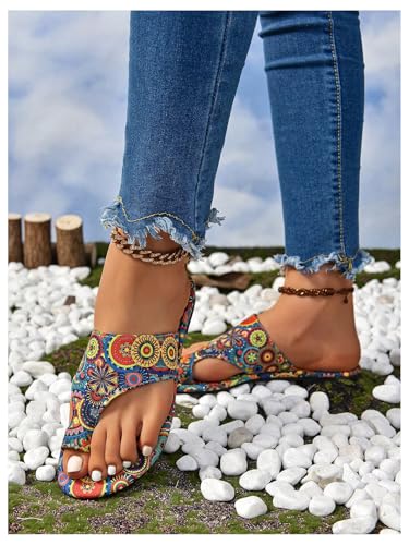Women's Vacation Flat Sandals Toe Thong Slip on Bohemian Slides Sandal