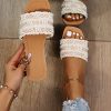 Women's Summer Beach Flat Cute Sandals 2025 Color Block Faux Pearls Decor Leather Flat Slides