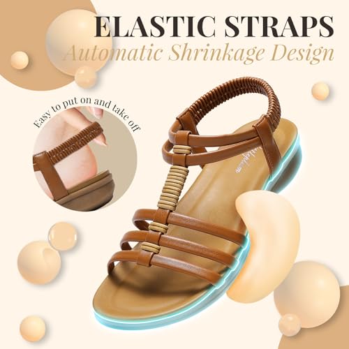 Womens Sandals Arch Support Summer Flat Gladiator Sandals Comfortable Beach Dressy Slides for Women