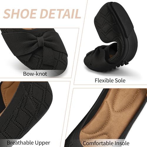 Ballet Flats Shoes for Women: Dressy Bow Knit Flats Comfortable Slip On Walking Shoes for Wedding Working Driving