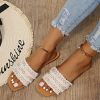 Women's Summer Beach Flat Cute Sandals 2025 Color Block Faux Pearls Decor Leather Flat Slides