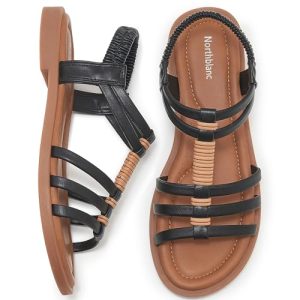 Womens Sandals Flats Shoes - Comfortable Summer Dressy Casual Ankle Elastic Slip on Walking Beach Sandal