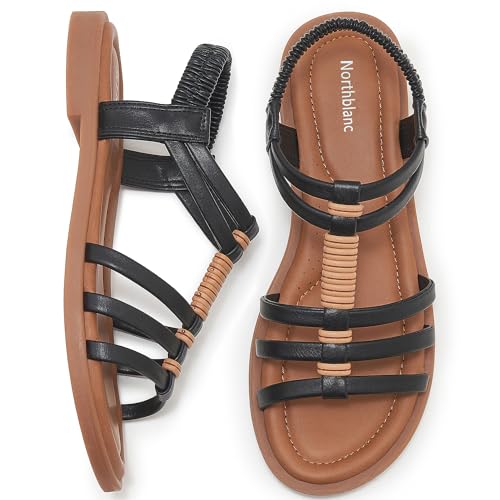 Womens Sandals Flats Shoes - Comfortable Summer Dressy Casual Ankle Elastic Slip on Walking Beach Sandal