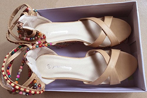 Women's Wedge Sandals With Pearls Across The Top Platform Sandals High Heels