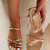 Women's Metallic Strappy Sparkly Sandals Dressy Cute Slip on Slide Vacation Summer Weeding Flats Sandals