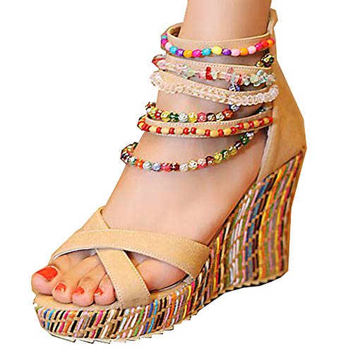 Women's Wedge Sandals With Pearls Across The Top Platform Sandals High Heels