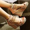 Women's Wedge Sandals With Pearls Across The Top Platform Sandals High Heels