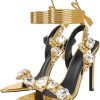 Women's Strappy Stiletto Heels with Crystal Lace Up Gladiator Sexy Open Toe High Heeled Sandals Gold Heels for Women